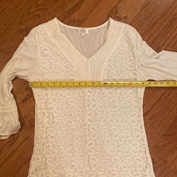 Shannon Ford, New York size large white top with a lace overlay on the front - Picture 6 of 9